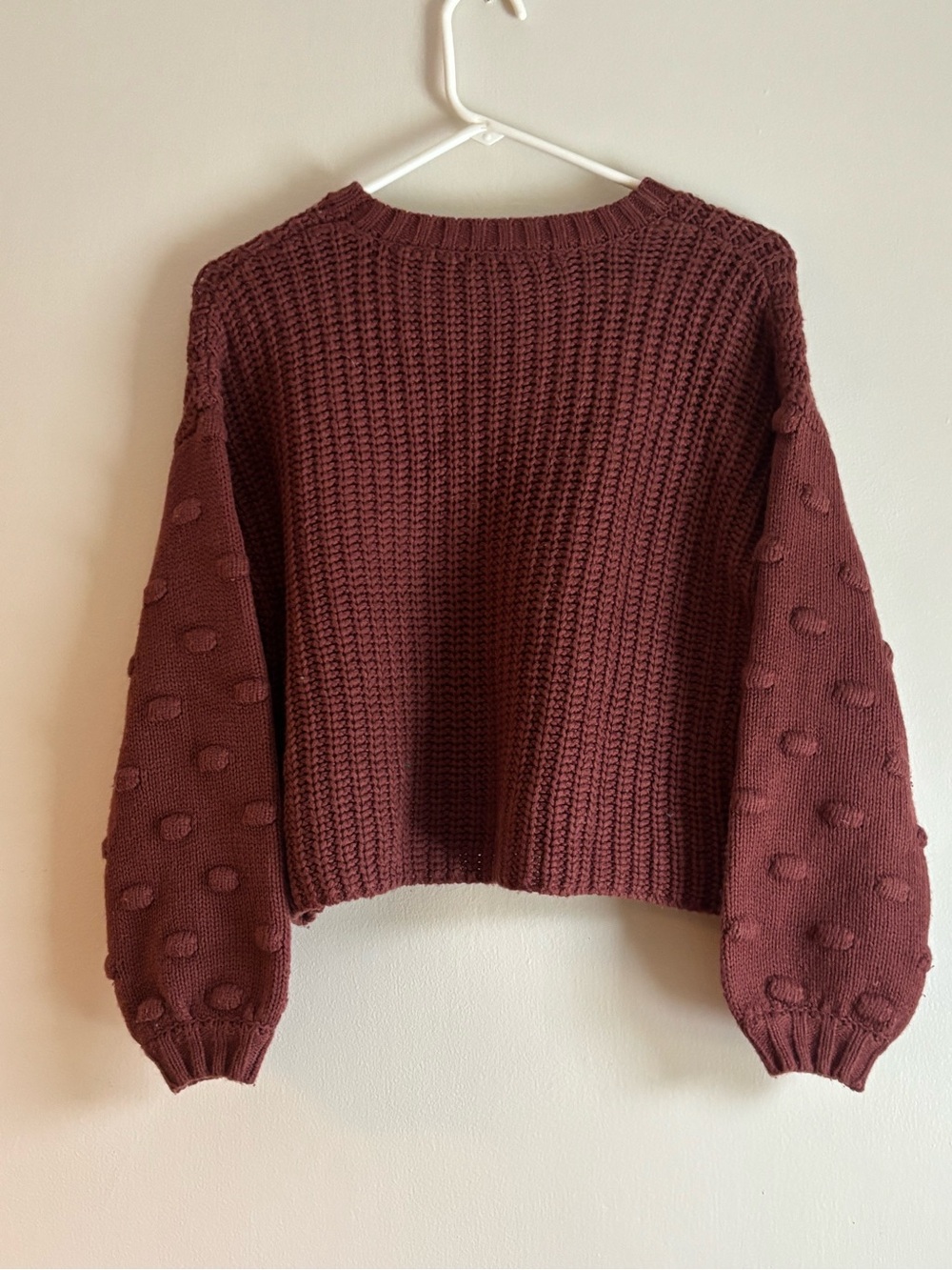 moon & madison Wine Bubble-Sleeve Crewneck Sweater